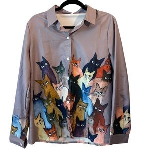 Cat Button-Up Shirt Size Large